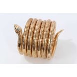 Good quality Art Deco gold plated (possibly French) snake coil bracelet