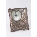 Unusual Edwardian Arts & Crafts silver photograph frame with raised decoration depicting a watermill