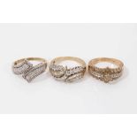 Three 9ct gold diamond set dress rings