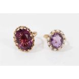 9ct gold amethyst and cultured pearl cluster ring and similar 9ct gold ring (2)