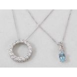 Two white gold gem set pendants on 9ct white gold chains