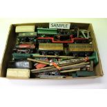 Suitcase containing O gauge railway, locomotive, carriages and accessories, meccano set and building