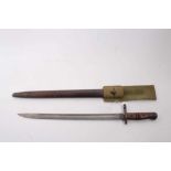 First World War American 1913 Pattern Remington rifle bayonet with scabbard and canvas frog