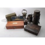 Collection of assorted militaria to include gask mask holder, ammunition box, first aid kit box, and