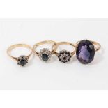 Four 9ct gold gem set dress rings