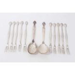 Pair of Georg Jensen silver spoons, together with ten French silver crab/lobster forks (12 pieces)