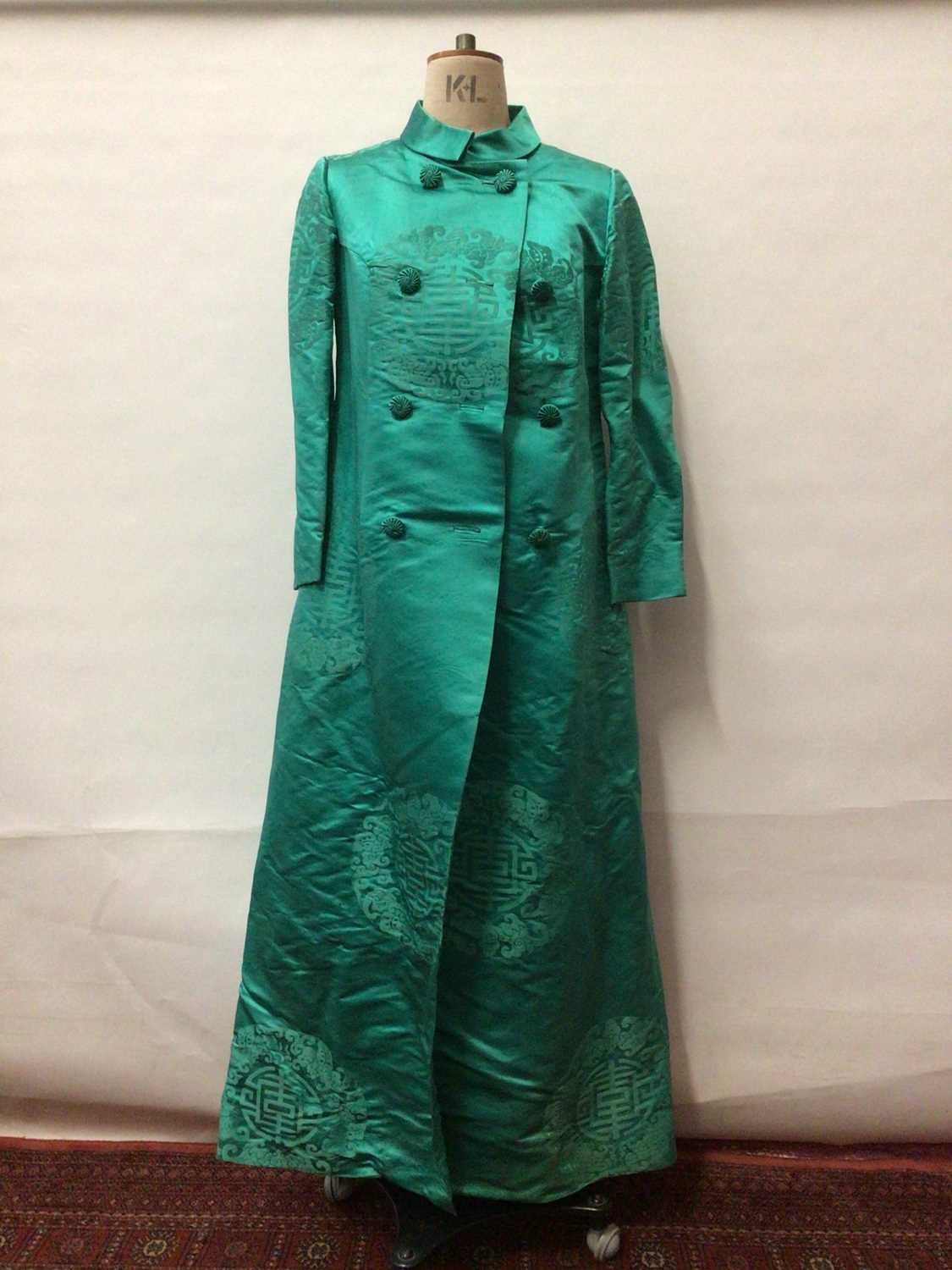 Three kaftan robes with embriodered fronts plus a long lrngth green Chinese silk brocade evening coa - Image 2 of 2