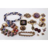 Group of Victorian and later gem set brooches, purple stone bracelet, pairs of earrings and two vint