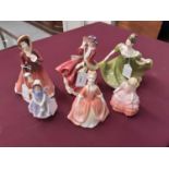 Six Royal Doulton figures of ladies