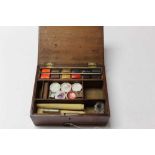 Antique mahogany artist's box and contents, 23cm across