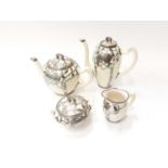 Lennox four piece tea and coffee set with overlaid silver decoration