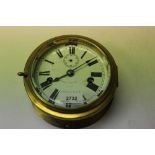 Antique brass cased ships clock with white enamel dial signed Kelvin & James White Ltd. Glasgow