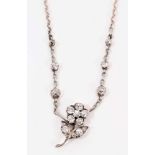 Victorian style old cut diamond flower pendant necklace