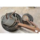 Collection of eleven various antique copper pans by various makers to include, Harrods, La Fontaine,