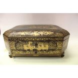 19th century Chinese lacquer sewing / games box with gilt decoration