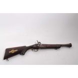 Indian percussion blunderbuss with 32cm flared barrel, walnut stock with steel and brass mounts 65 c