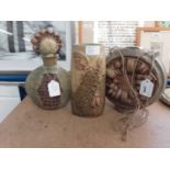 Two Bernard Rooke pottery flasks and a vase