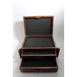 Edwardian oak cutlery canteen with hinged top and two lined draws, ideal collectors cabinet for meda