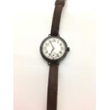 First World War Officer's Rolex silver cased trench wristwatch, with white enamel dial with luminous