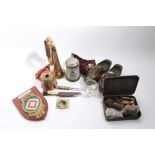 Collection of assorted militaria to include Second World War A.R.P. Whistle, folding knives, Parachu