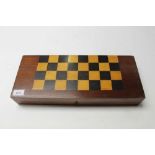 Antique folding mahogany chess board, dated 1871 to the interior, 44.5cm across