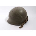 Second World War American rear seem steel paratrooper helmet 1944/1945 heat stamp H96A with liner by