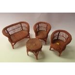 Lloyd Loom dolls house furniture, comprising 3 piece suite and occasional table