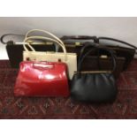 Selection of eight vintage Kelly style handbags, makes include Fassbender