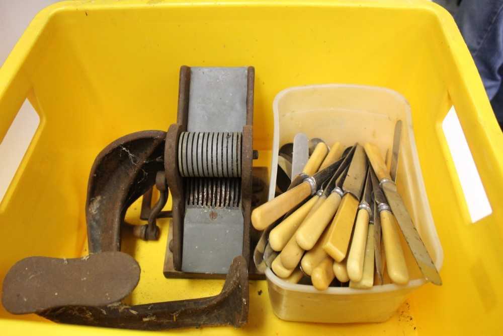 Two boxes of stoneware bottles, a runner bean slicer and group of table knives - Image 2 of 2