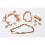 9ct gold charm bracelet with charms, together with a 9ct gold gate bracelet and an Edwardian 9ct gol