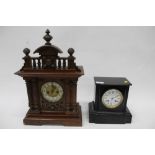 Early 20th century continental mantel clock, together with a Black slate mantel clock (2)
