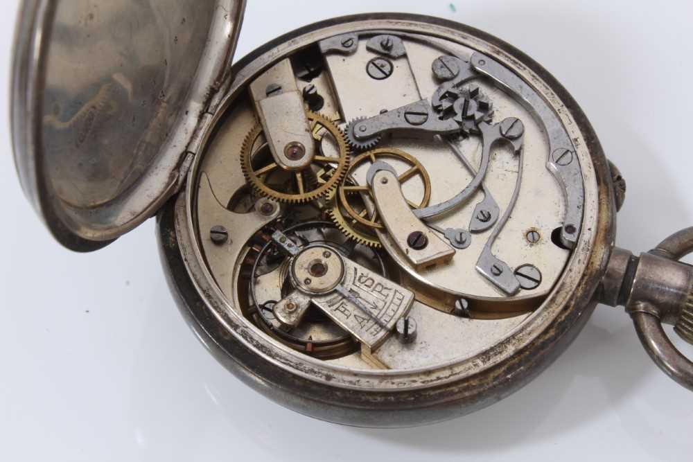 Unusual silver open faced pocket watch with stop watch function, together with two silver cased fob - Image 6 of 6