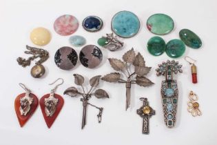 Group silver and other jewellery including Charles Horner silver leaf spray brooch, one other simila