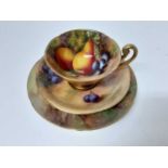 Good quality Royal Worcester fruit painted trio, signed Price and Townsend