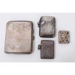 1930s silver cigarette case, two silver vesta cases and a silver stamp case (4)