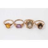 Four 9ct gold gem set rings