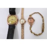 Three gold cased vintage wristwatches