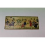 19th century Persian miniature painting on ivory, landscape scene with dancer and musicians performi