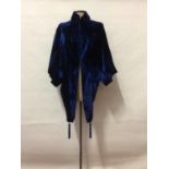 1920's Art Deco Blue velvet evening jacket, cropped back and long front panels with tassels, with tw