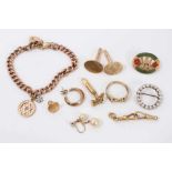 Group of mainly 9ct gold jewellery including charm bracelet, pair cufflinks, ‘mum’ ring, enamelled b