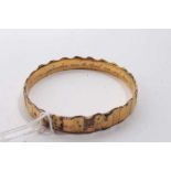 Unusual First World War Trench Art gilt brass bangle, formed from the ring on a shell and engraved o