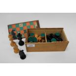 Vintage Staunton Chess set in wooden box with original paper label