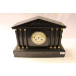 Early 20th century black slate mantel clock with columns to case, dial marked September 1903