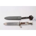 Hitler Youth type knife with polished steel blade by Anton Wingen, Solingen, grips missing.