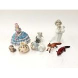 Royal Doulton figure, three pieces of Lladro, Royal Doulton Flambé Fox, Moorcroft vase and other pie