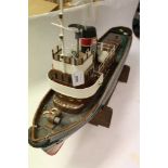 Good quality large scratch built radio controlled model of a tug boat (remote lacking), together wit