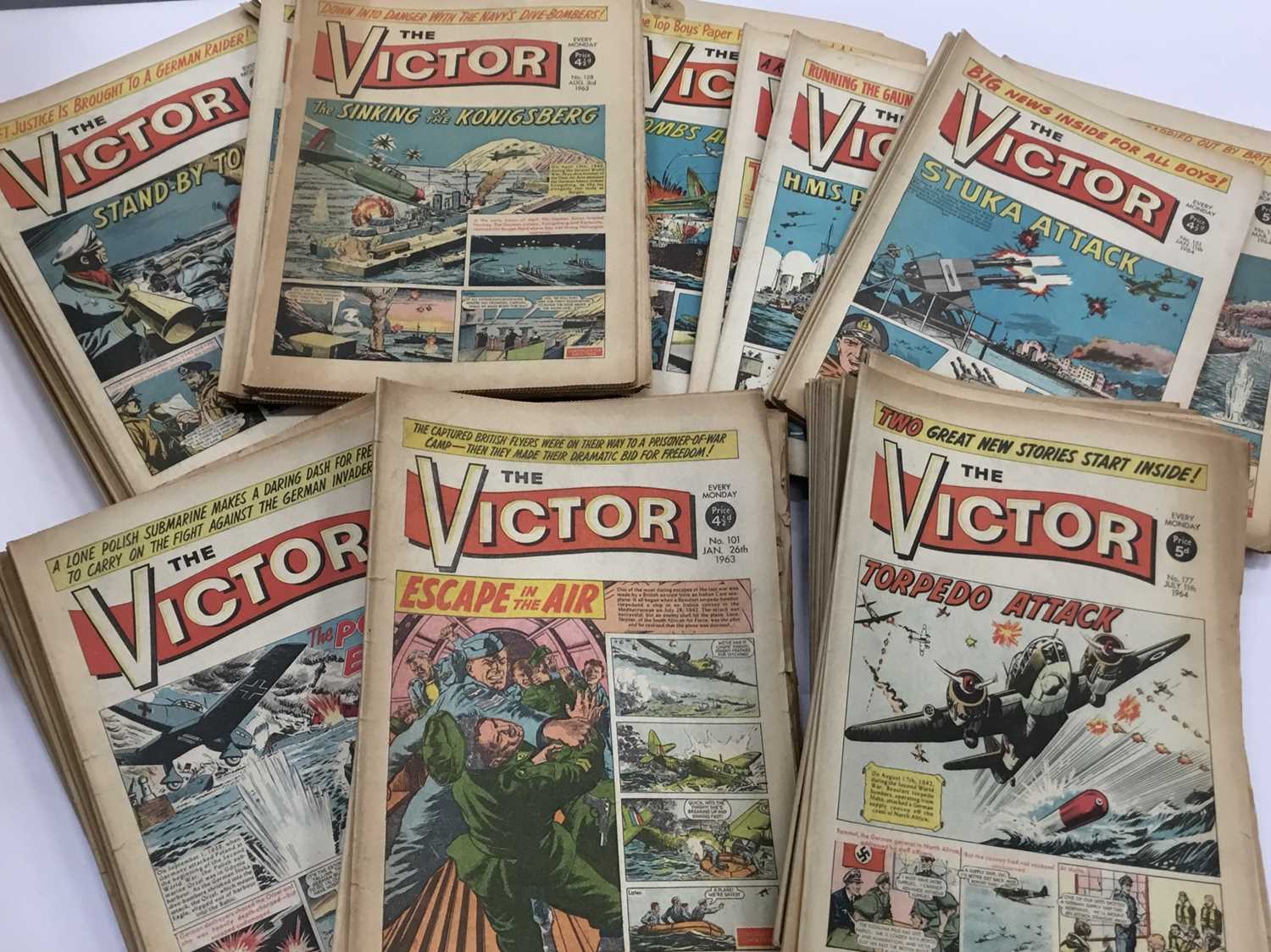 Over 300 issues of The Victor comic, from issue 1 1961 to 383 in 1968, together with other 1960s com