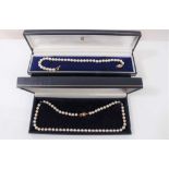 Mikimoto cultured pearl necklace and matching bracelet with 9ct gold clasps