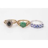 Three 9ct gold gem set dress rings