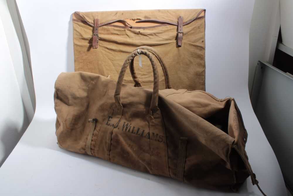 Second World War British military issue canvas bed in outer bag dated 1944, together with a map char